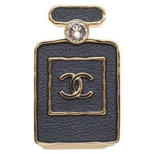 CHANEL B23S Coco Mark Perfume Bottle Motif Rhinestone Brooch, Black Gold Colo...